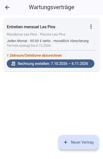Wartungsvertrag: automatische Besuche und Rechnungen