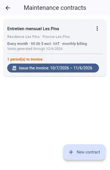 Maintenance contract: automatic visits and invoices