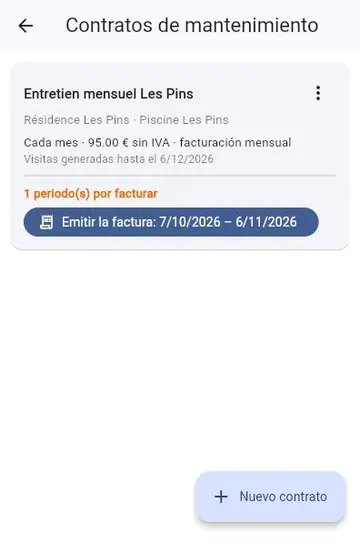 Contrato de mantenimiento: visitas y facturas automáticas