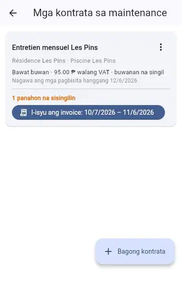 Kontrata sa maintenance: awtomatikong bisita at invoice