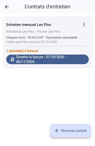 Contrat d'entretien : visites et factures automatiques