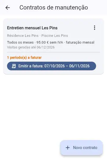 Contrato de manutenção: visitas e faturas automáticas